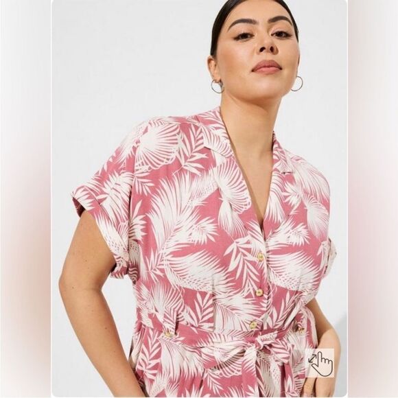 Torrid Palm Trees Print Design Button Front Collar Pockets Dress Vacation Resort - Picture 4 of 16